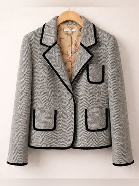 DELLA SPIGA Herringbone Tweed Blazer Tailored green blue Jacket